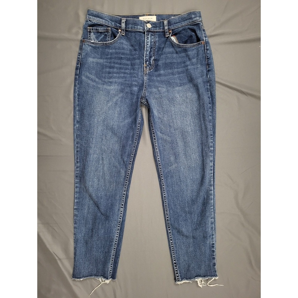 PacSun Vintage Icon High‎ Rise Straight Leg Jeans Medium Wash Raw Hem Size 29
